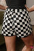 Black Checkered Drawstring Elastic Waist Casual Shorts - LECCE