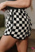 Black Checkered Drawstring Elastic Waist Casual Shorts - LECCE
