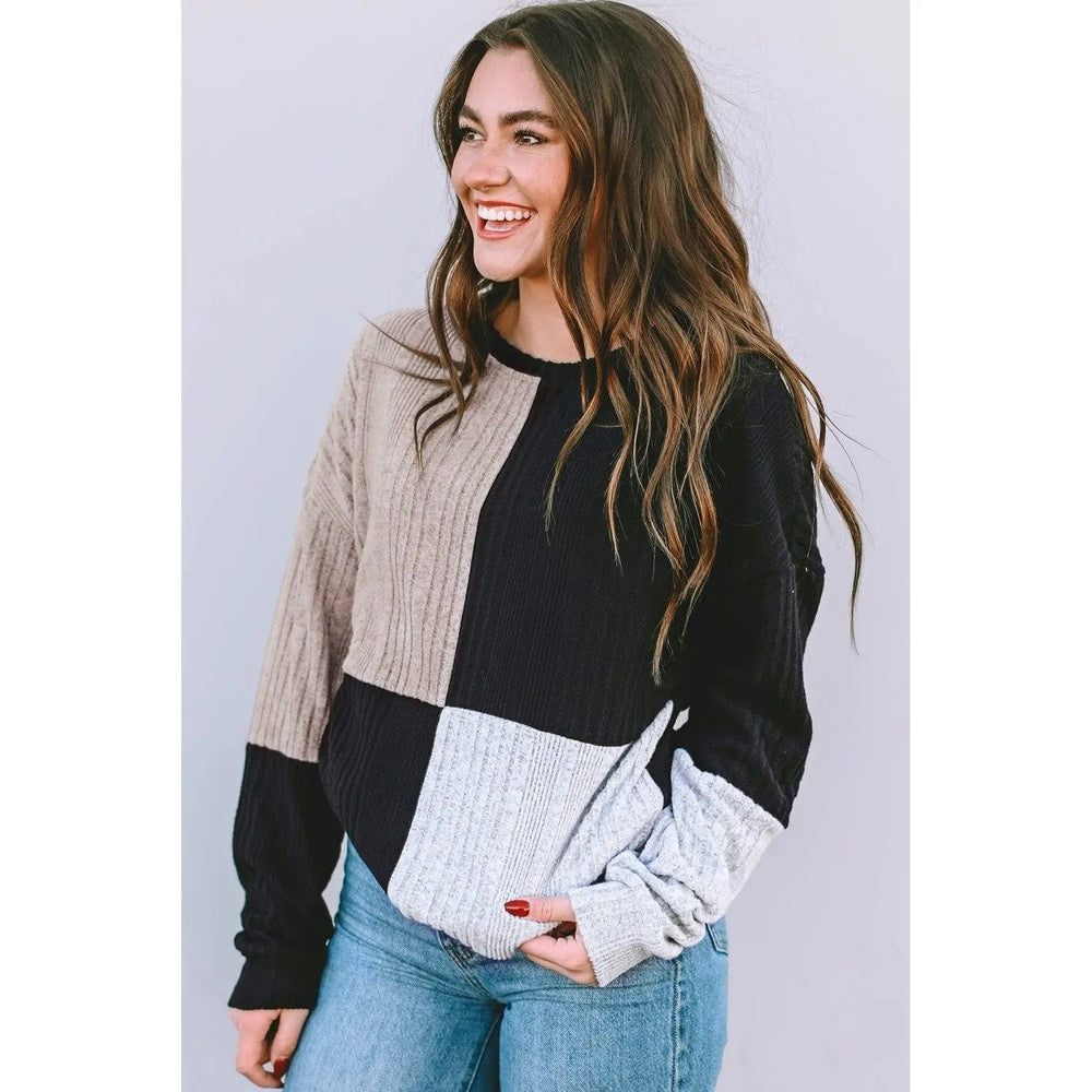 Black Colorblock Textured Knit Top - LECCE