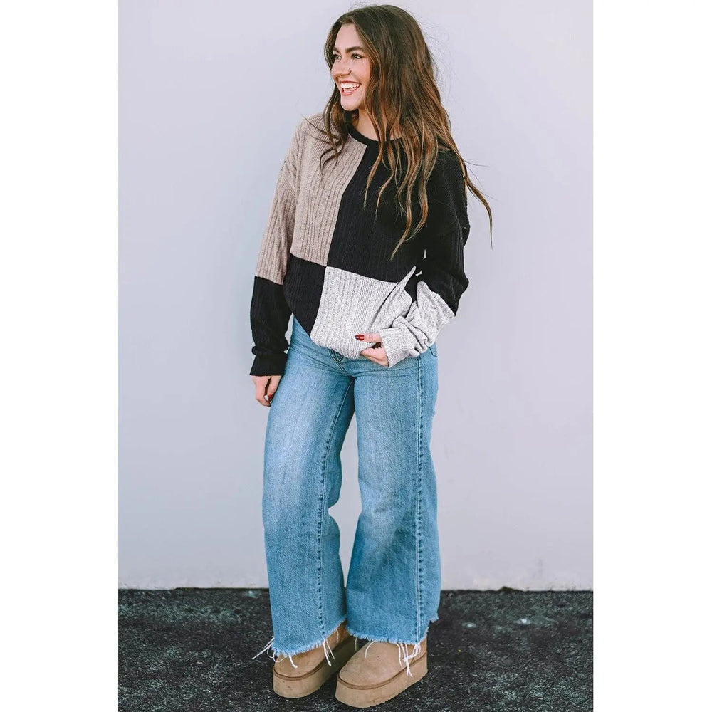 Black Colorblock Textured Knit Top - LECCE