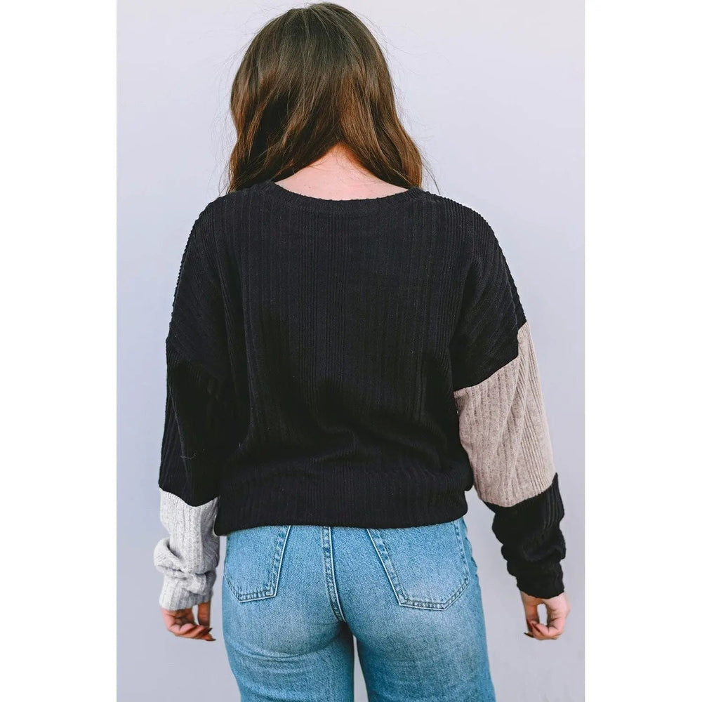 Black Colorblock Textured Knit Top - LECCE