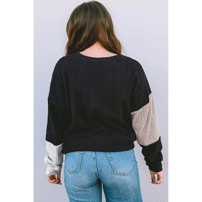 Black Colorblock Textured Knit Top - LECCE