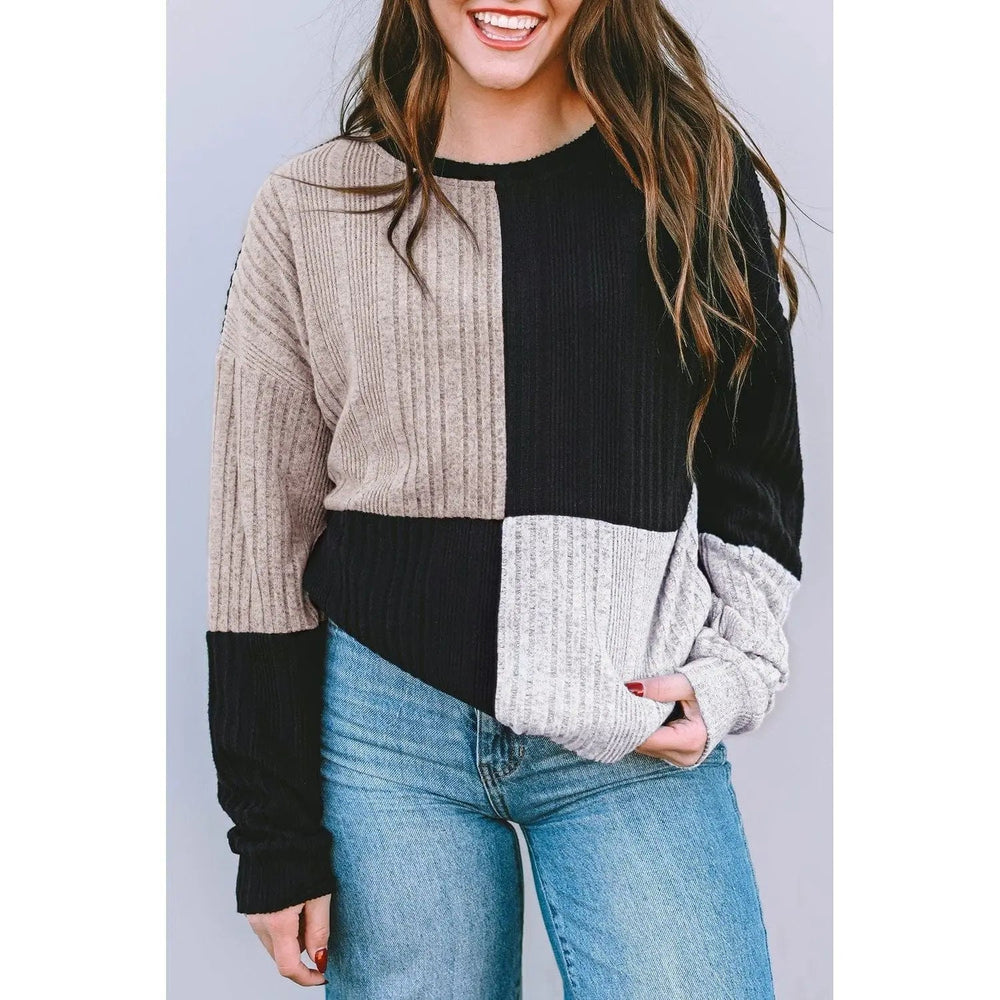 Black Colorblock Textured Knit Top - LECCE