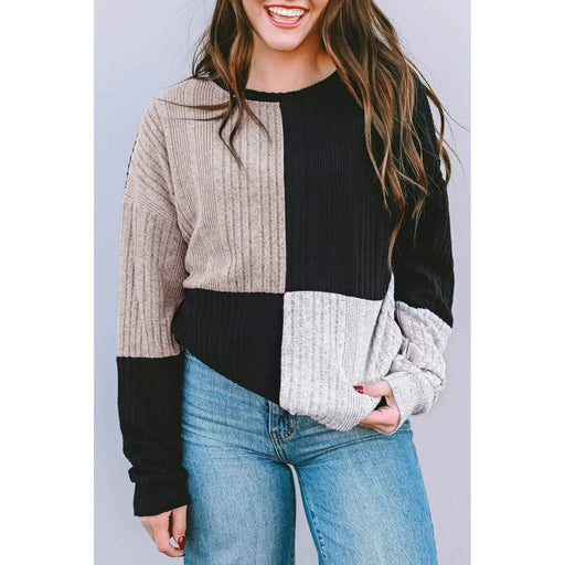 Black Colorblock Textured Knit Top - LECCE