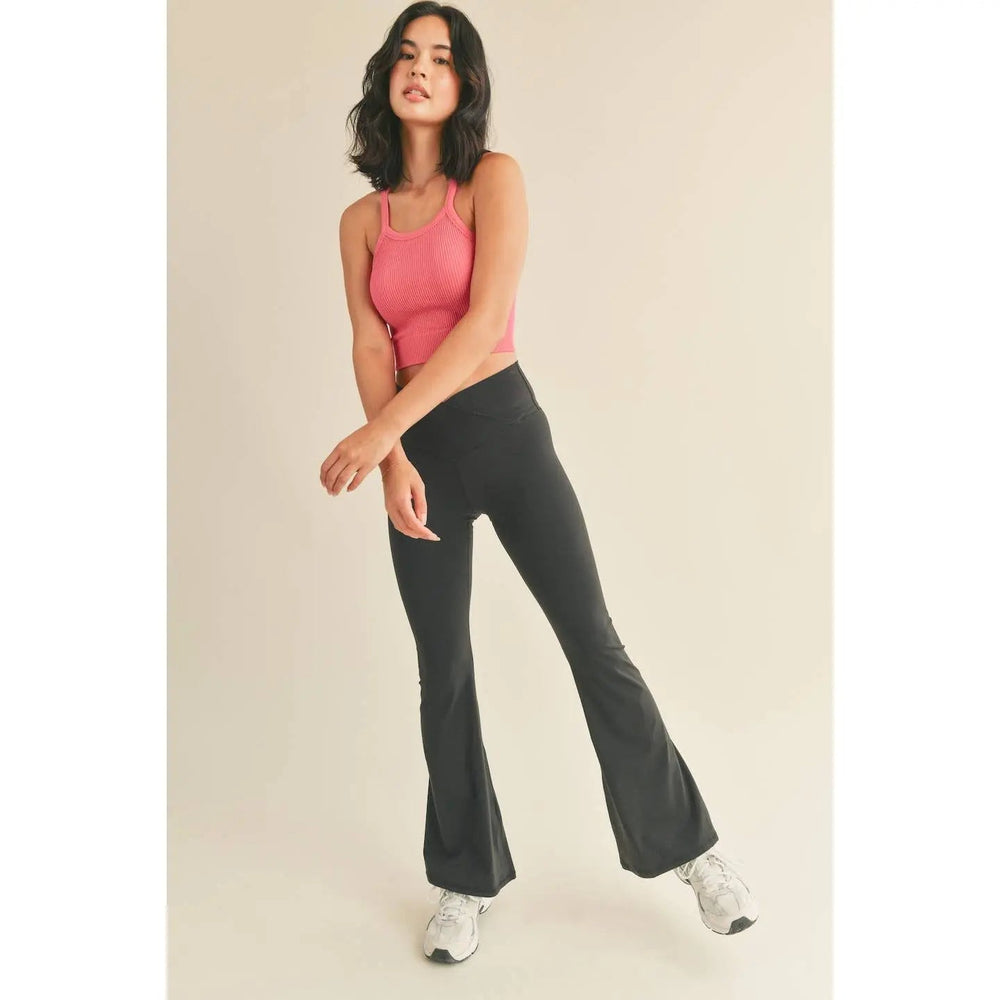 Black High Waist Crossover Flare Legging - LECCE