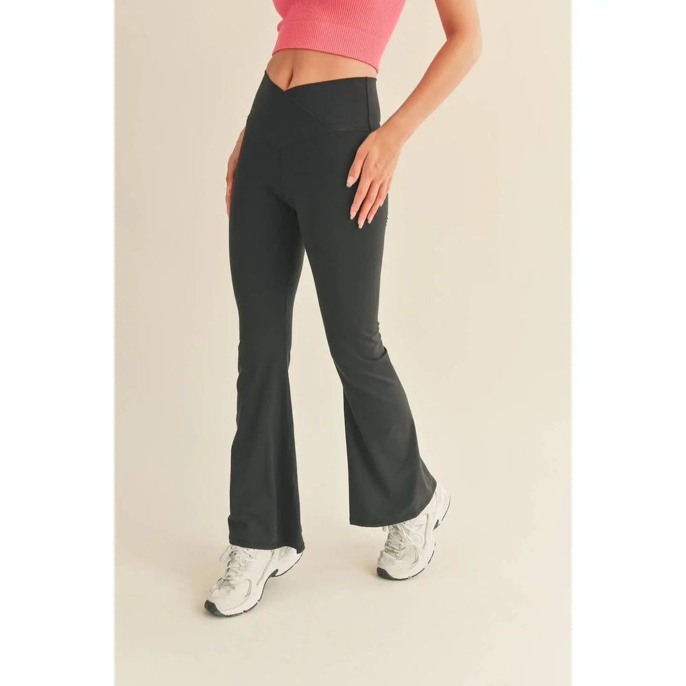 Black High Waist Crossover Flare Legging - LECCE