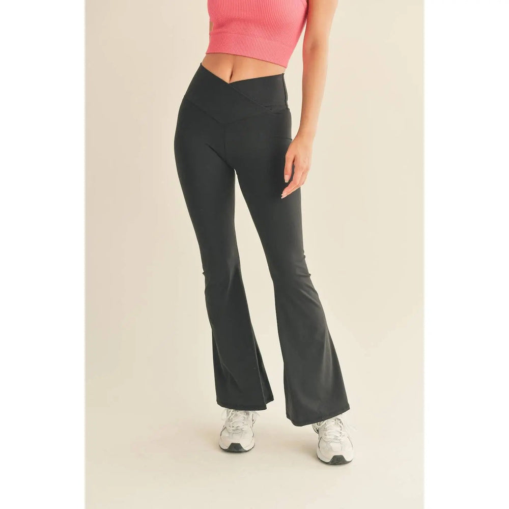 Black High Waist Crossover Flare Legging - LECCE