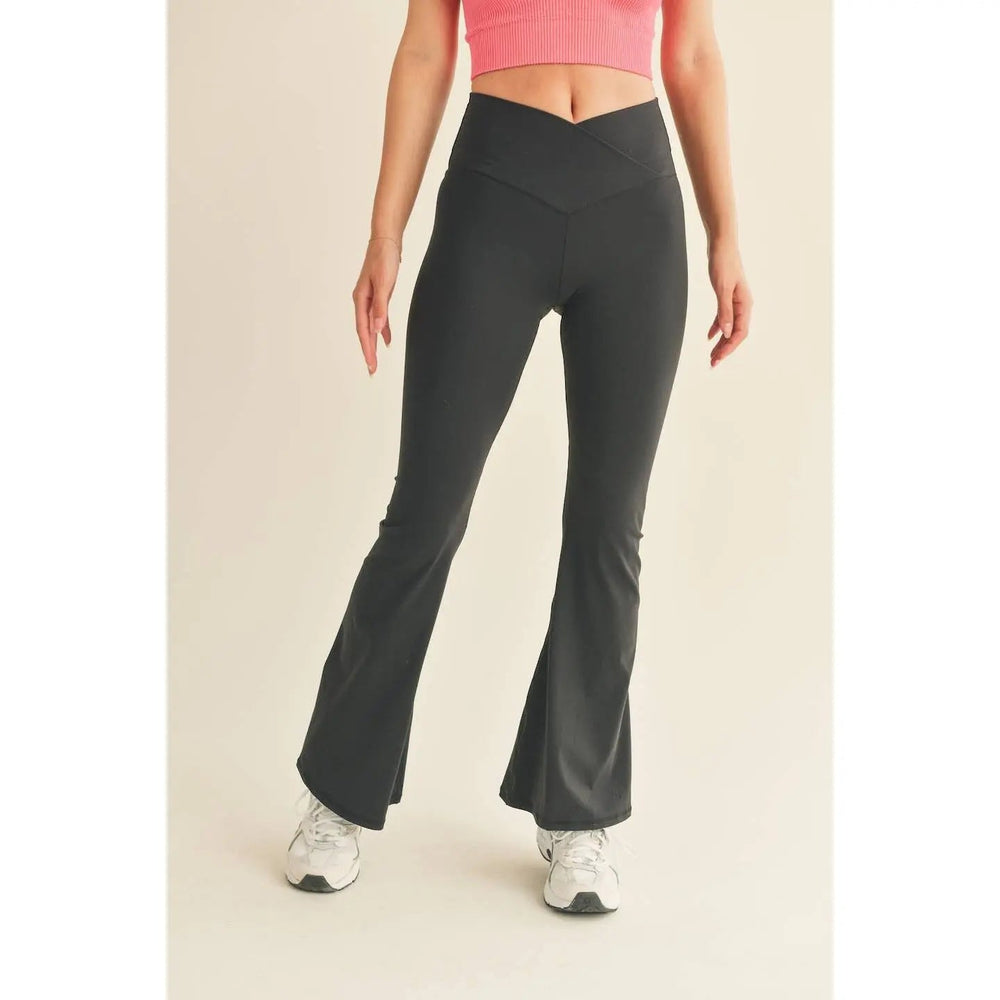 Black High Waist Crossover Flare Legging - LECCE