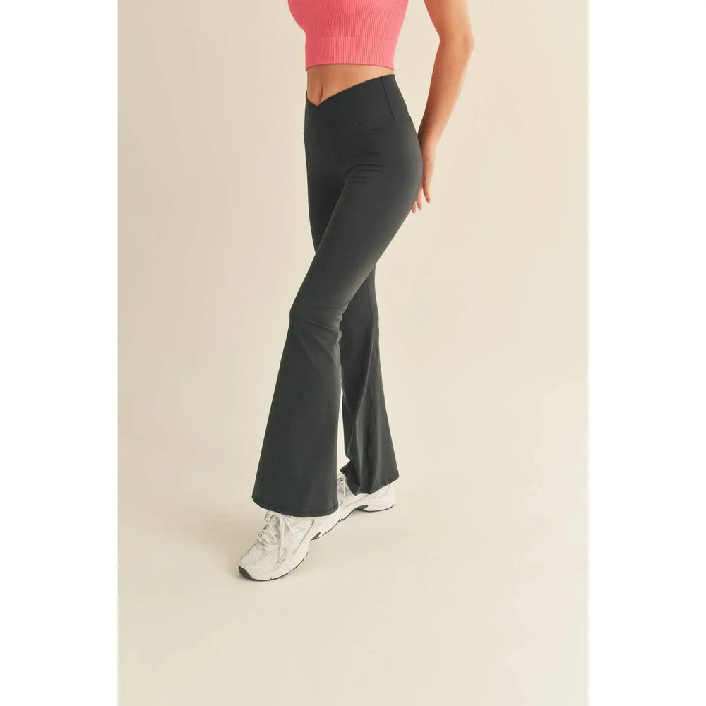Black High Waist Crossover Flare Legging - LECCE
