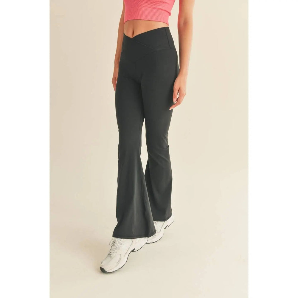 Black High Waist Crossover Flare Legging - LECCE