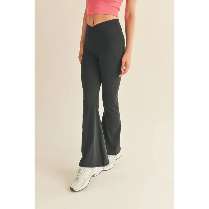 Black High Waist Crossover Flare Legging - LECCE