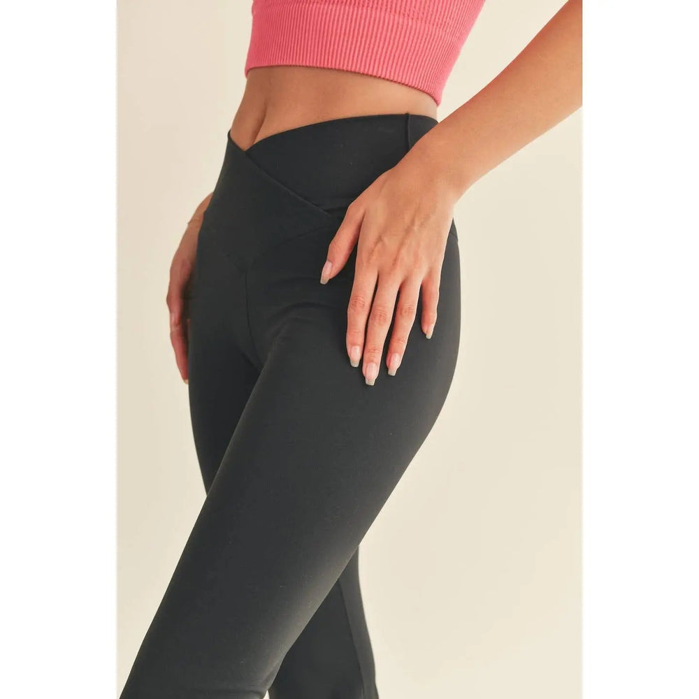 Black High Waist Crossover Flare Legging - LECCE