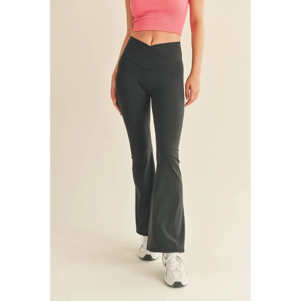Black High Waist Crossover Flare Legging - LECCE