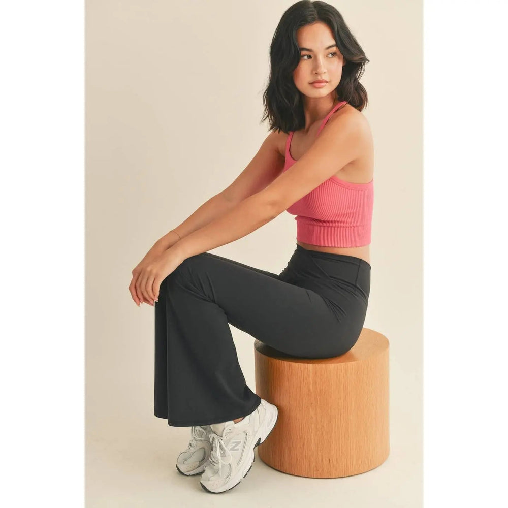 Black High Waist Crossover Flare Legging - LECCE
