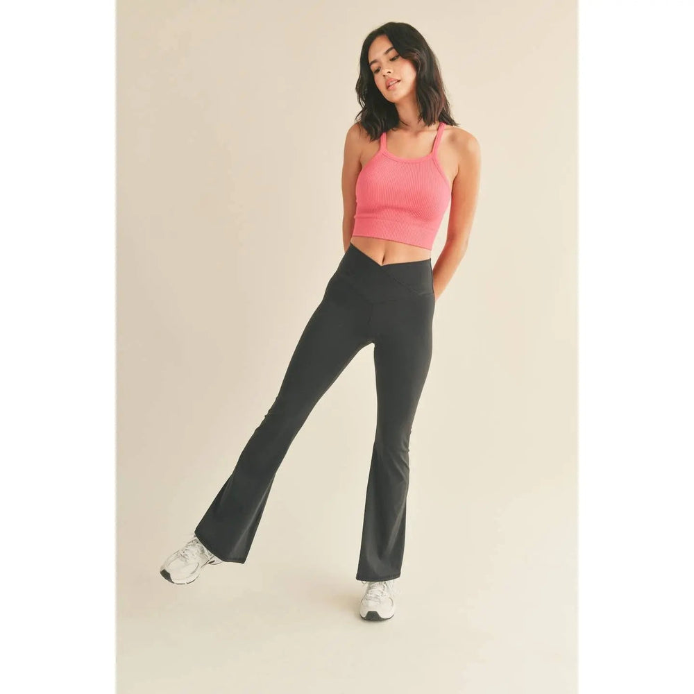Black High Waist Crossover Flare Legging - LECCE