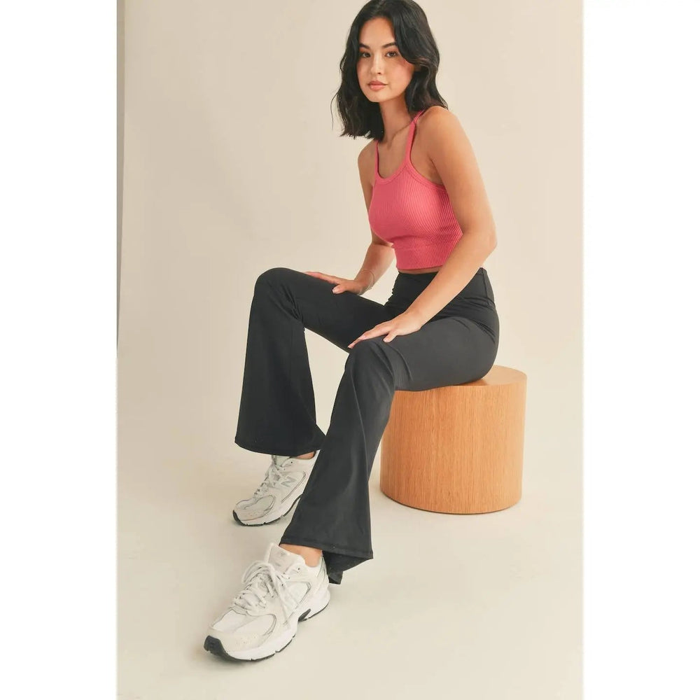 Black High Waist Crossover Flare Legging - LECCE