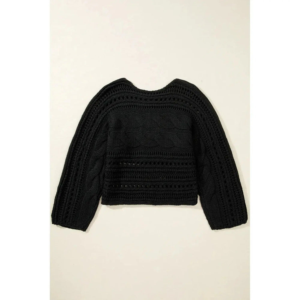 Black Hollow - out Cable Knit Cropped Sweater - LECCE