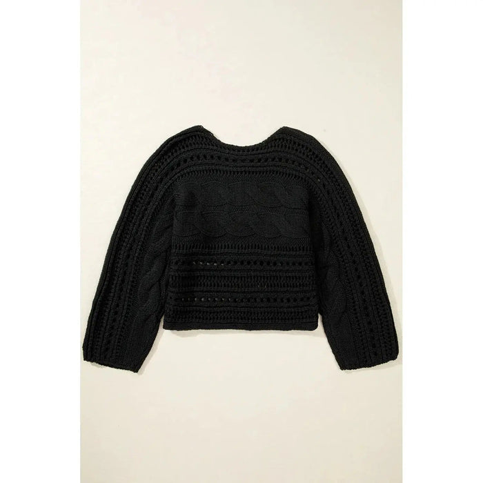 Black Hollow - out Cable Knit Cropped Sweater - LECCE