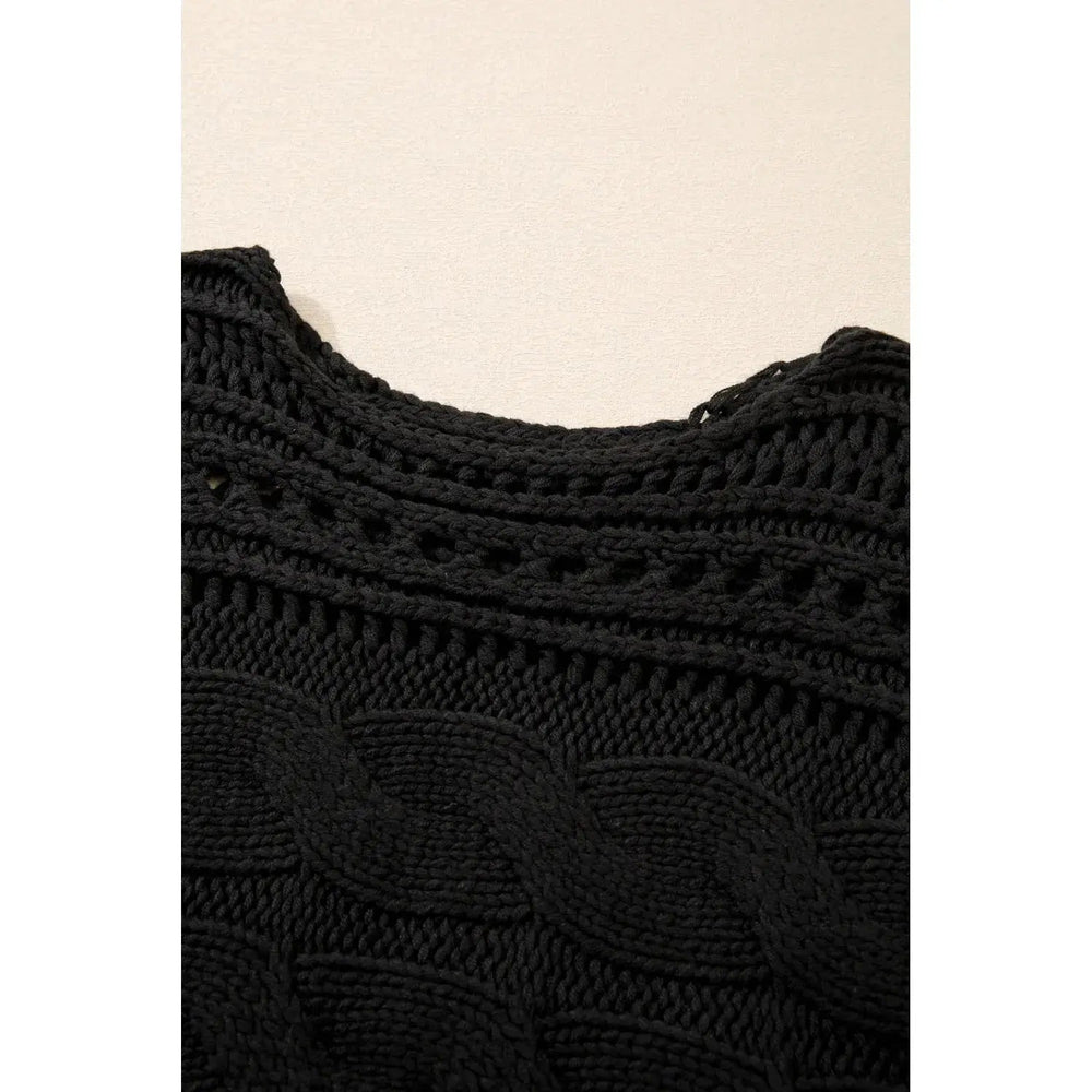 Black Hollow - out Cable Knit Cropped Sweater - LECCE