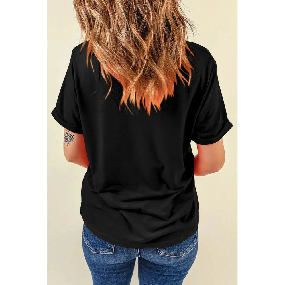 Black HOWDY COWBOY Star Print Crew Neck Loose T Shirt - LECCE