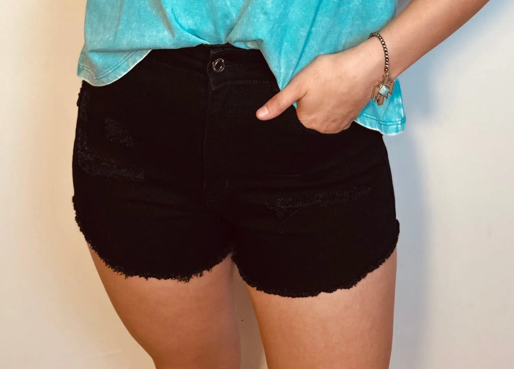 Black Distressed Jean Shorts – Women's 5-Pocket Denim Shorts