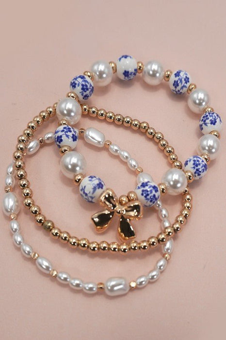 Blue Ceramic Porcelain Bow Multi Layer Bracelet - LECCE
