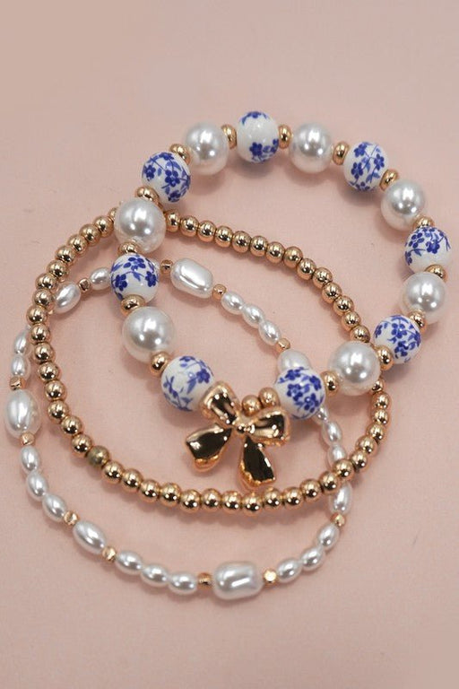 Blue Ceramic Porcelain Bow Multi Layer Bracelet - LECCE