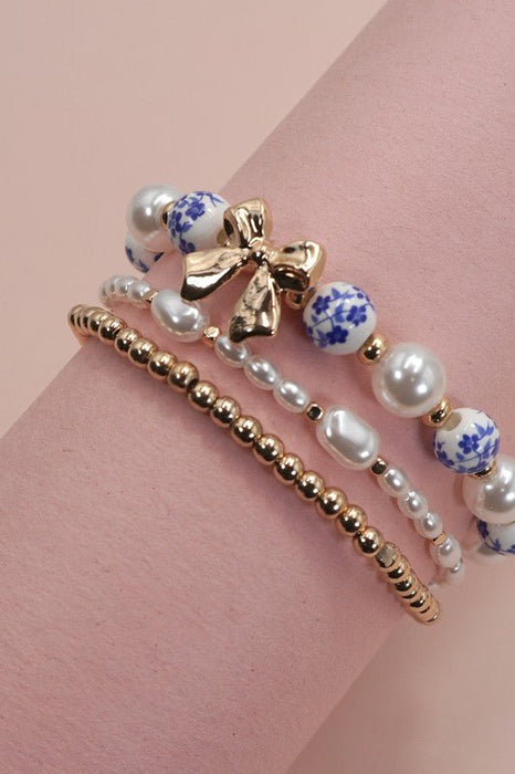 Blue Ceramic Porcelain Bow Multi Layer Bracelet - LECCE