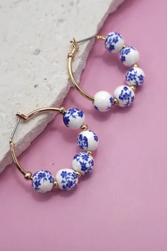 Blue Ceramic Porcelain Hoop Earrings - LECCE