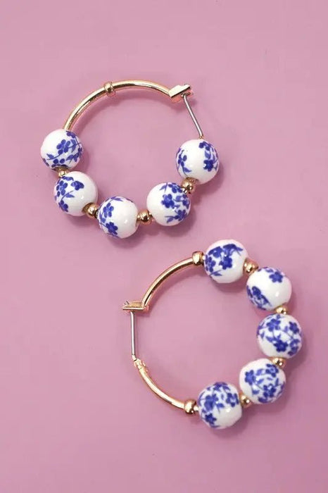 Blue Ceramic Porcelain Hoop Earrings - LECCE