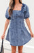 Blue Denim Frilly Square Neck Bustier Puff Sleeve Mini Dress - LECCE