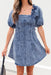 Blue Denim Frilly Square Neck Bustier Puff Sleeve Mini Dress - LECCE