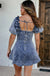 Blue Denim Frilly Square Neck Bustier Puff Sleeve Mini Dress - LECCE