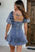 Blue Denim Frilly Square Neck Bustier Puff Sleeve Mini Dress - LECCE