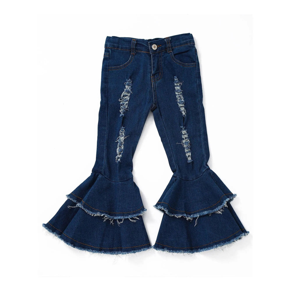 Blue Distressed Double Layer Girls Jeans - LECCE