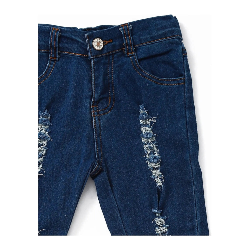 Blue Distressed Double Layer Girls Jeans - LECCE