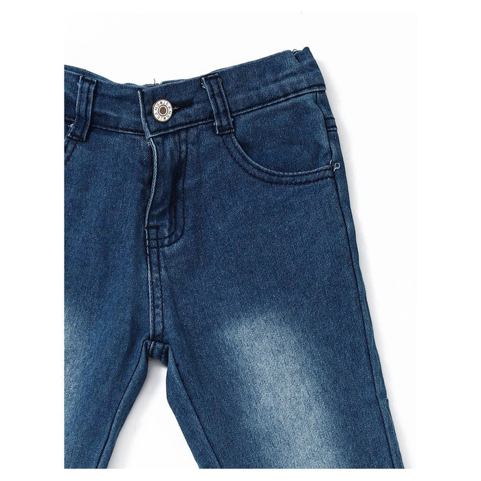 Blue Washed Double Layer Girls Bell Bottom Jeans - LECCE