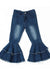 Blue Washed Double Layer Girls Bell Bottom Jeans - LECCE