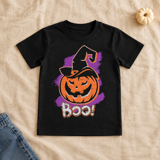 Boo Youth Halloween T-shirt flat lay