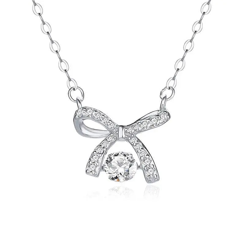 Bow Bowknot Dancing Stone Necklace in 925 Sterling Silver - LECCE