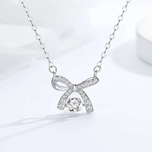 Bow Bowknot Dancing Stone Necklace in 925 Sterling Silver - LECCE