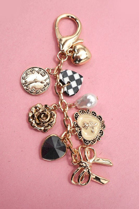 Bow Checker Heart Flower Bag Charm - LECCE