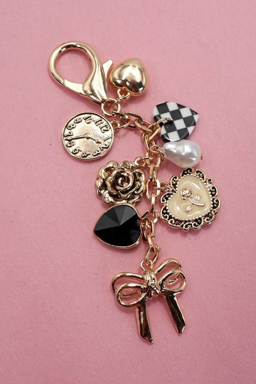 Bow Checker Heart Flower Bag Charm - LECCE