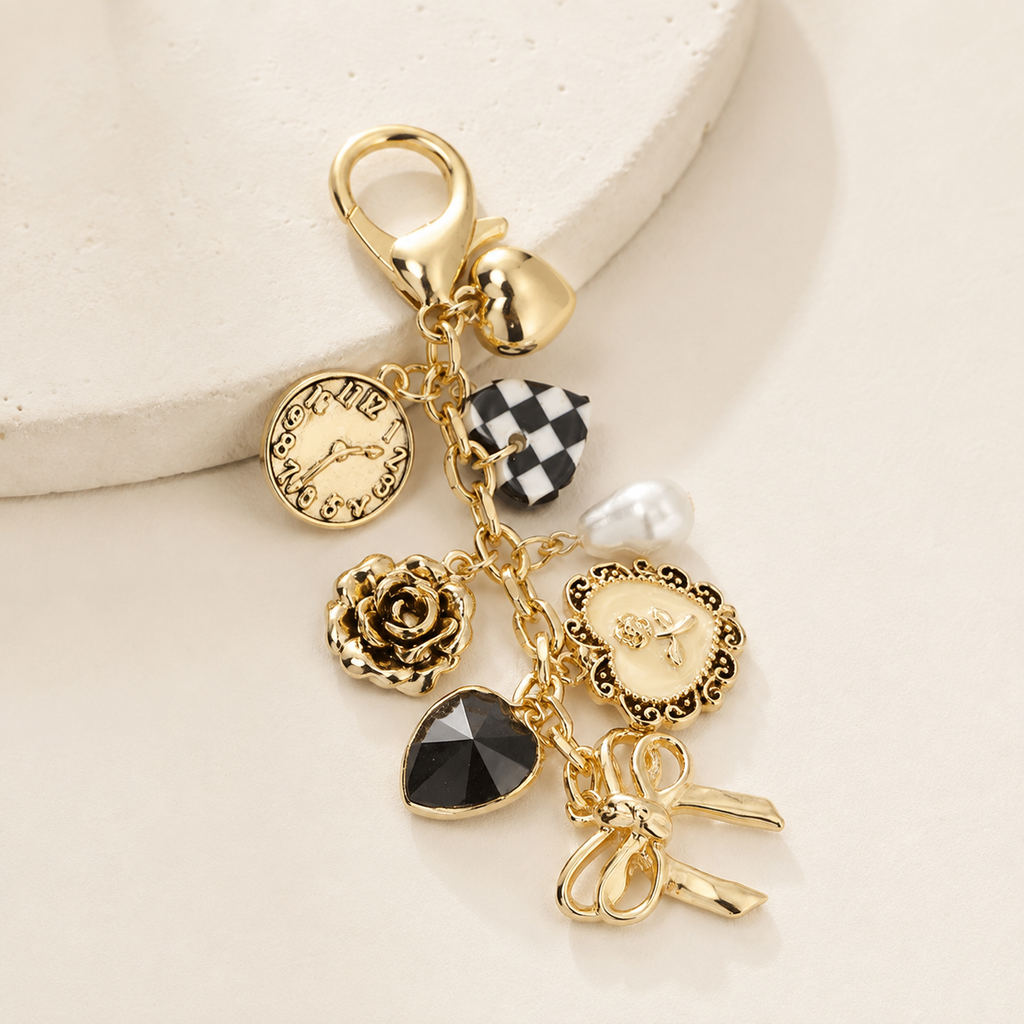 Bow Checker Heart Flower Bag Charm