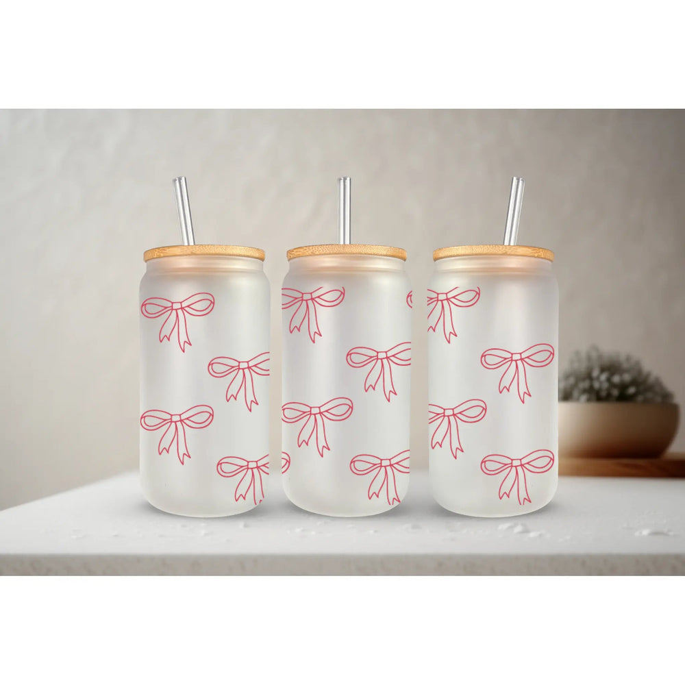 Bows | Coquette | 20 oz Glass Libbey with Bamboo Lid & Straw - LECCE