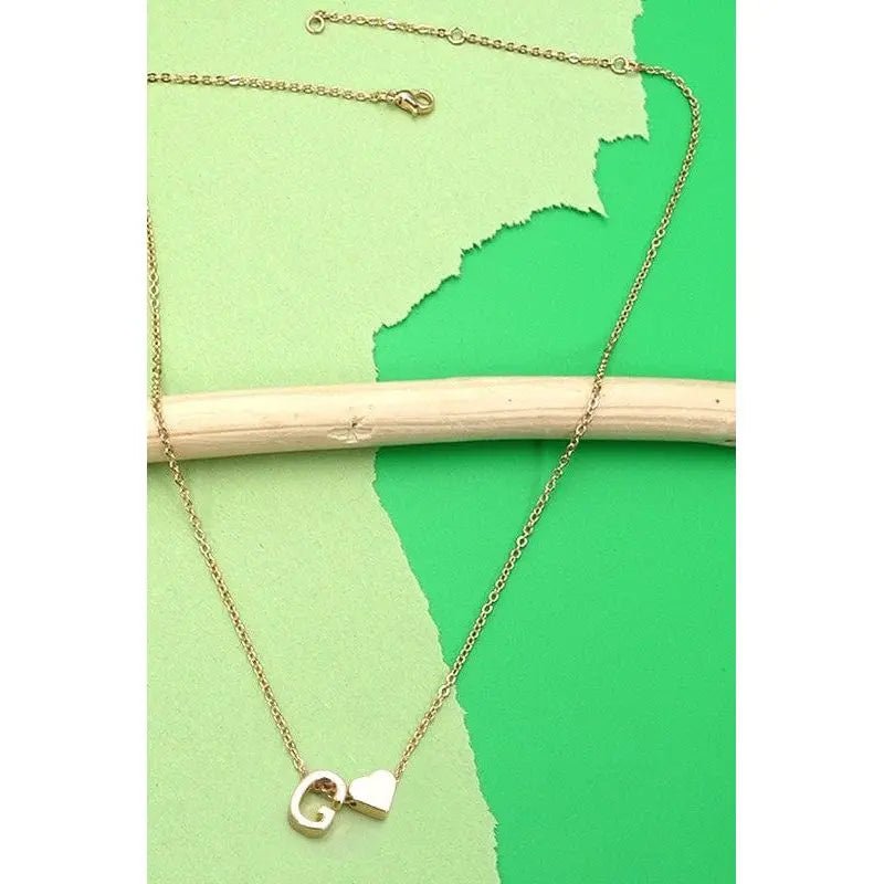 Brass Monogram Initial Heart Cahrm Necklace - LECCE