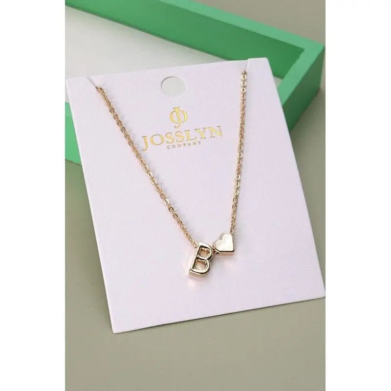 Brass Monogram Initial Heart Cahrm Necklace - LECCE