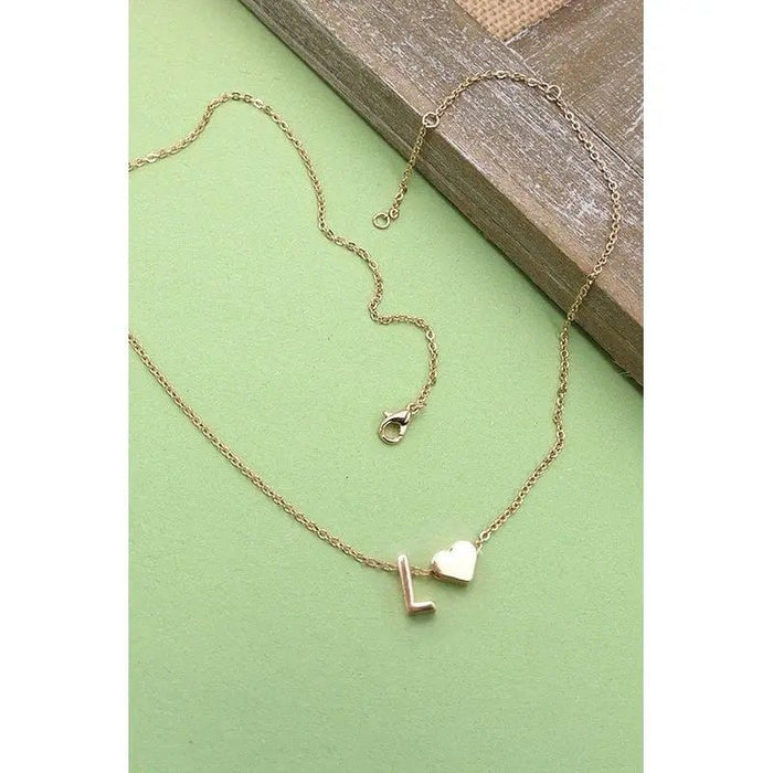 Brass Monogram Initial Heart Cahrm Necklace - LECCE