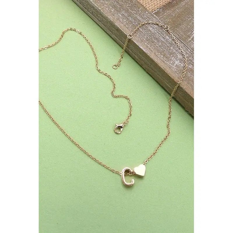 Brass Monogram Initial Heart Cahrm Necklace - LECCE