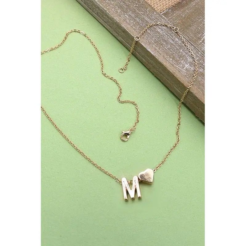 Brass Monogram Initial Heart Cahrm Necklace - LECCE